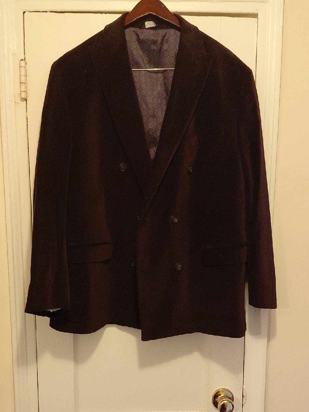 Paul Fredrick Double Breasted Tailoref Fit Eggplant Velvet Blazer